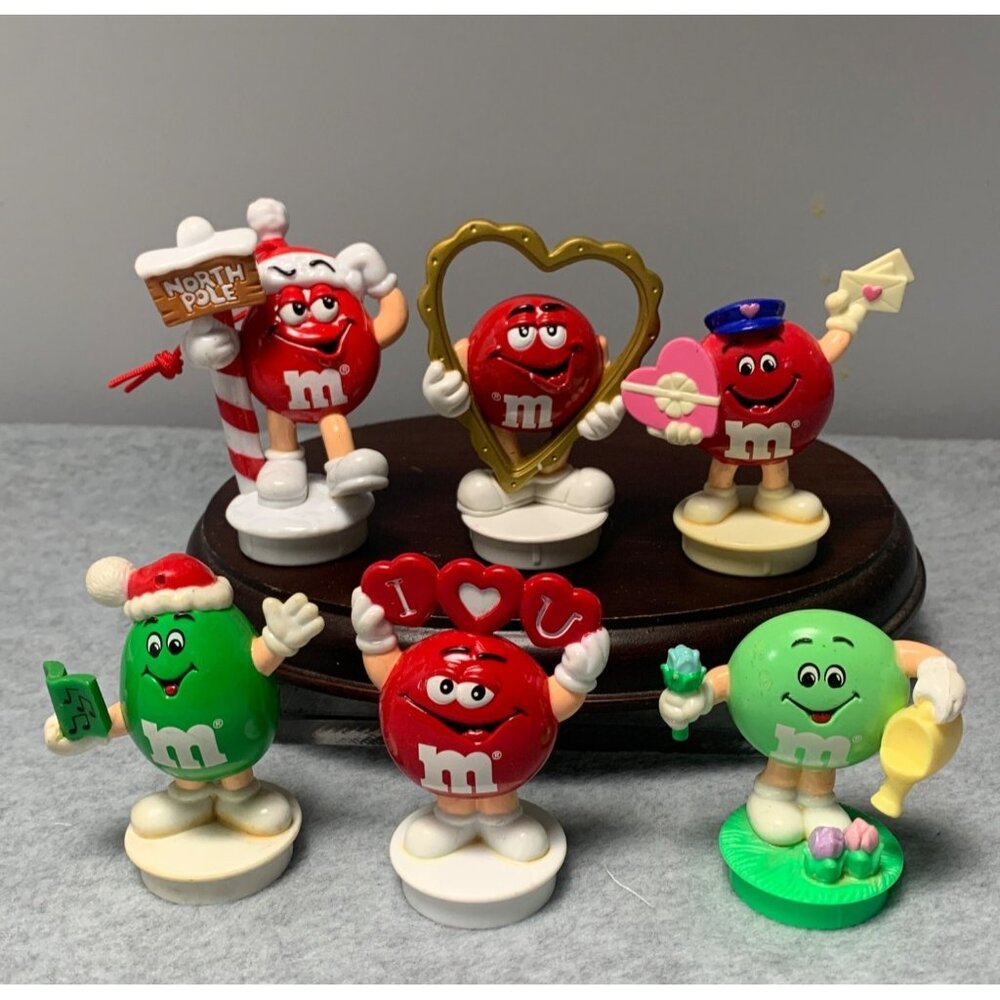 Set 6 Vintage M&M Character Figurines Candy Tube Toppers Ornaments/Cake Toppers